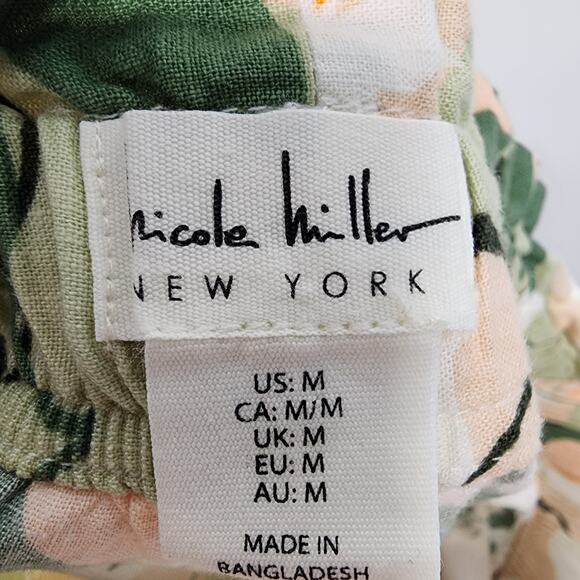 Nicole Miller Tropical Linen Blend Pants Size M Ruffle Waist Straight Leg Travel - Picture 10 of 11